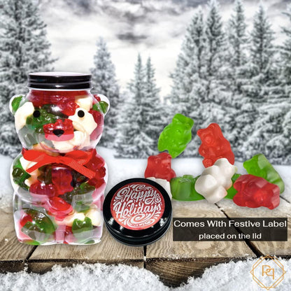 Gummy Bears Jar   Candy Gift Ready Plastic Jar Stuffed With Sweet Gummies Candy   1 LB Gummie Candies In Bear Shaped Container With Stunning Red Bow   Assorted Gummy Candy Candy Gift For All Occasions. (Holiday Themed)