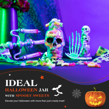 Halloween Trick or Treat Candies | Stuffed Sour Worms Gummies in Scary Skull Shape Candy Jar | Spooky Sweets | Perfect For Halloween