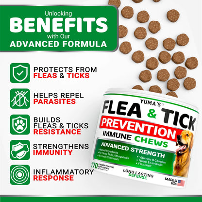 Flea and Tick Prevention for Dogs Chewables   170 Treats   Natural Dog Flea and Tick Treatment Chewable   Flea and Tick Chews for Dogs   Soft Oral Flea Pills for Dogs   All Breeds & Ages   Made in USA