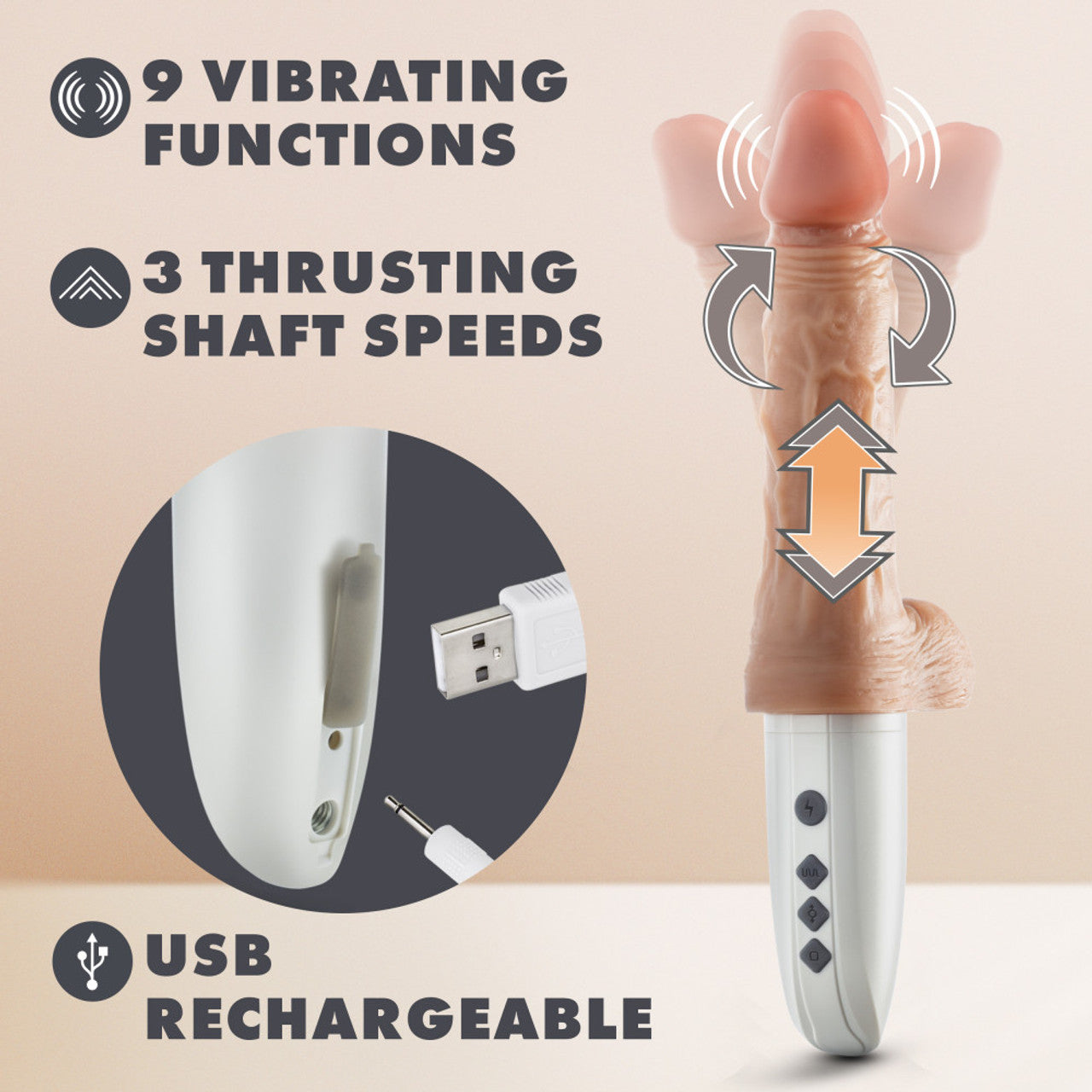 Dr Skin Silicone Dr Hammer 7in Thrusting Dildo W/ Handle Beige