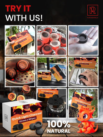 100 pcs Hookah Charcoal Hookah Coals for Hookah   Quick Light Charcoal Tablets   33 mm Charcoal Tablets for Incense   Premium Quality Incense Charcoal Discs   Pack of 100 Charcoal for Incense Burning