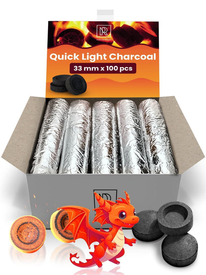 100 pcs Hookah Charcoal Hookah Coals for Hookah   Quick Light Charcoal Tablets   33 mm Charcoal Tablets for Incense   Premium Quality Incense Charcoal Discs   Pack of 100 Charcoal for Incense Burning