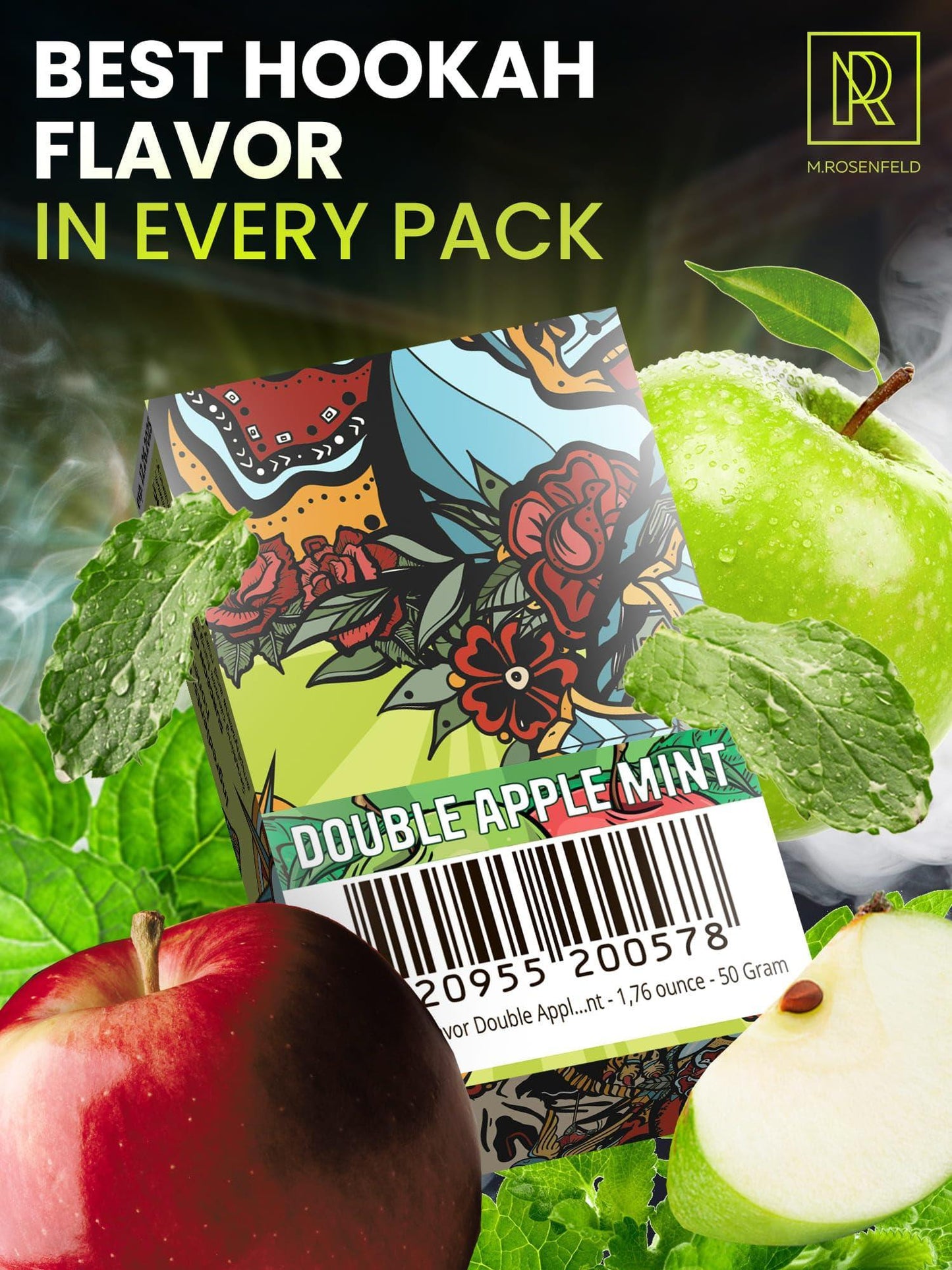 Hookah Flavor Double Apple Mint   176 ounce (50 gram) Hookah Shisha Tobacco Free Molasses Hookah Tobacco & Nicotine Free Double Apple Mint Shisha with Real Organic Shisha Hookah Flavors Double Apple Mint Hookah Flavor