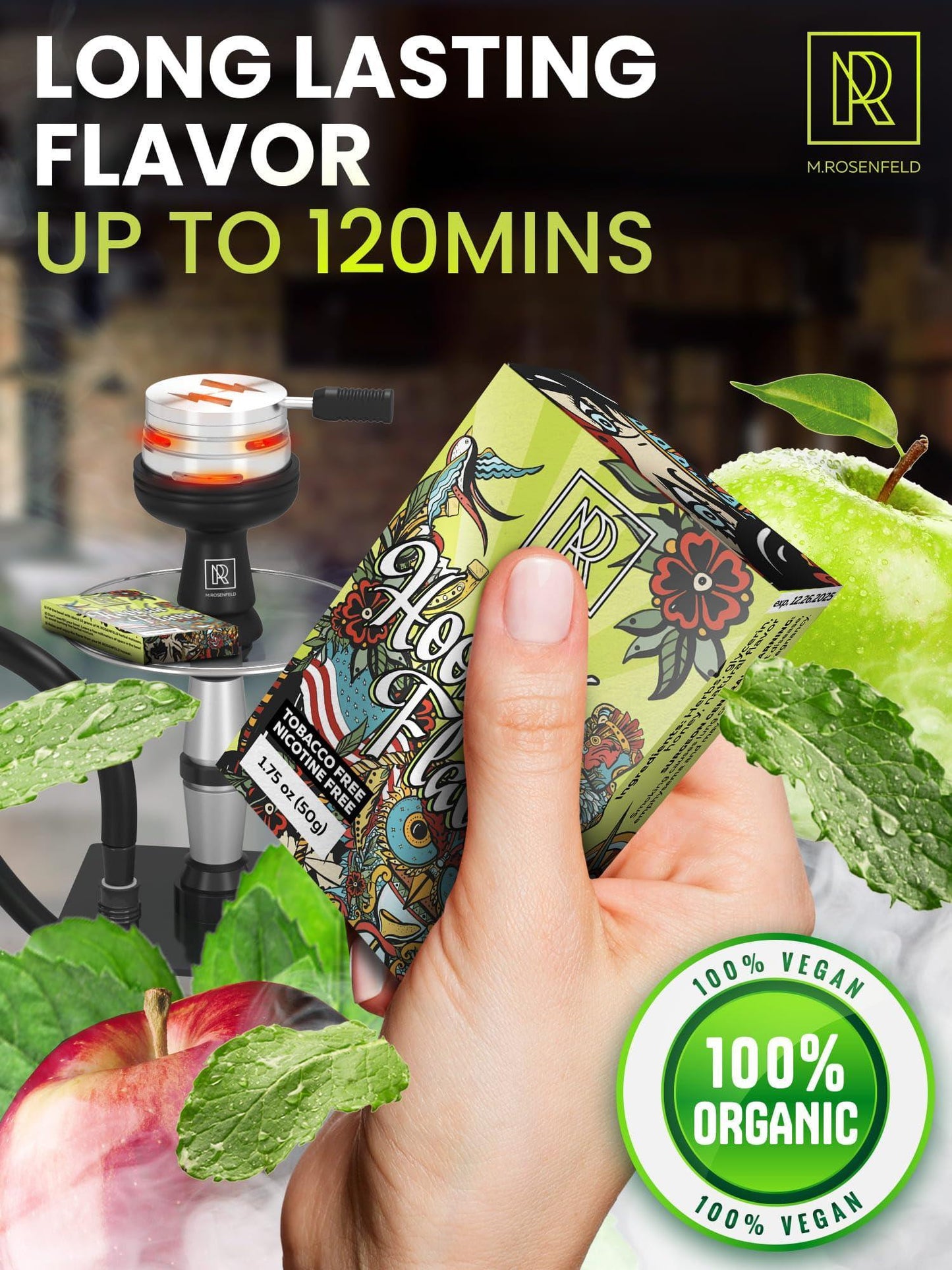 Hookah Flavor Double Apple Mint   176 ounce (50 gram) Hookah Shisha Tobacco Free Molasses Hookah Tobacco & Nicotine Free Double Apple Mint Shisha with Real Organic Shisha Hookah Flavors Double Apple Mint Hookah Flavor