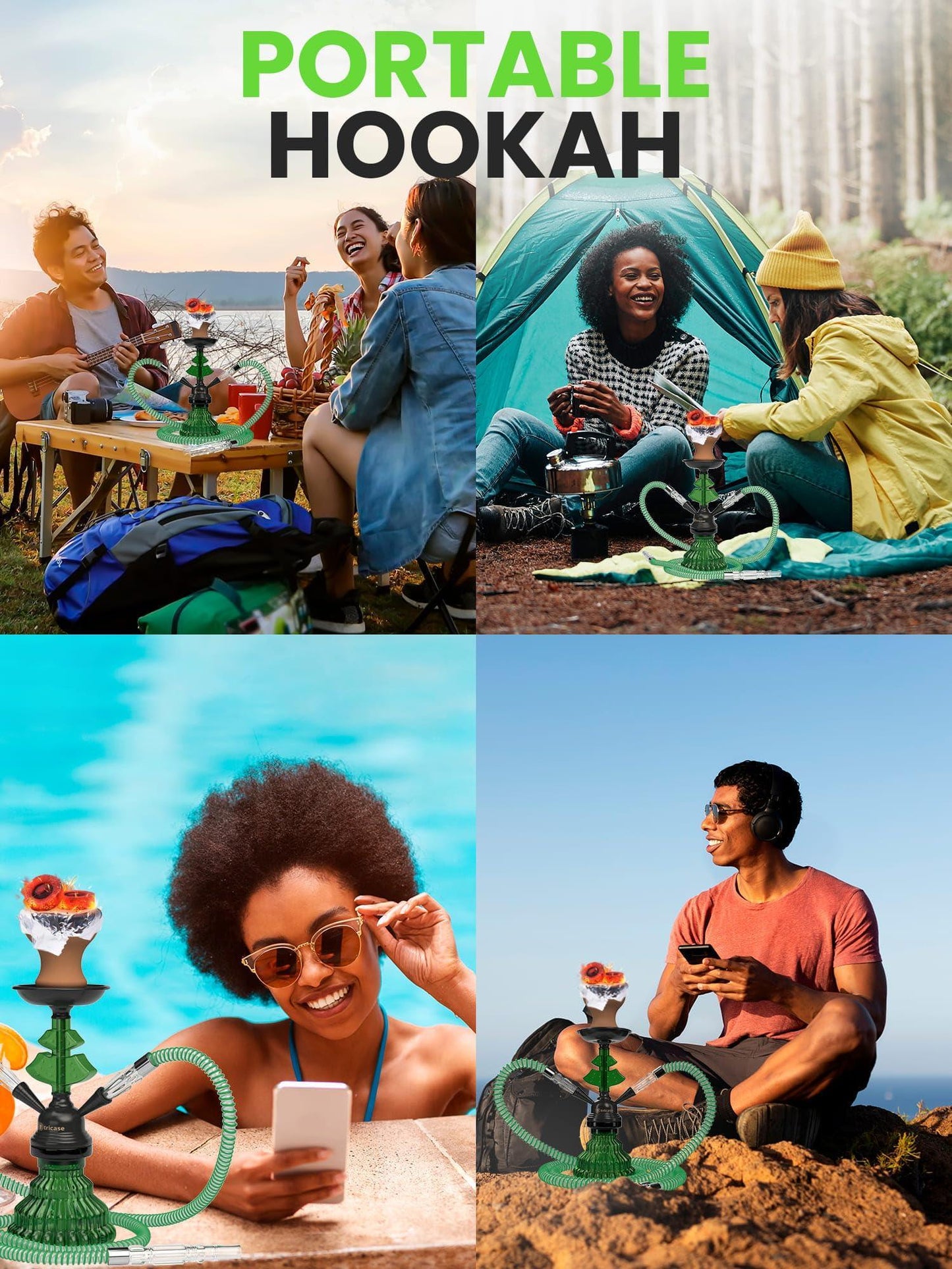 Green Hookah Set 2 Hose Hookah – LilOne 12” Green Mini Hookah Combo Kit Shisha Hookah Set with Prepunched Foil Hookas Bowl Disposable Tips Mouthpiece Tongs Portable Hookah Pipe   Hookah Machines