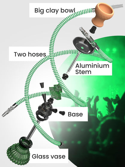 Green Hookah Set 2 Hose Hookah – LilOne 12” Green Mini Hookah Combo Kit Shisha Hookah Set with Prepunched Foil Hookas Bowl Disposable Tips Mouthpiece Tongs Portable Hookah Pipe   Hookah Machines