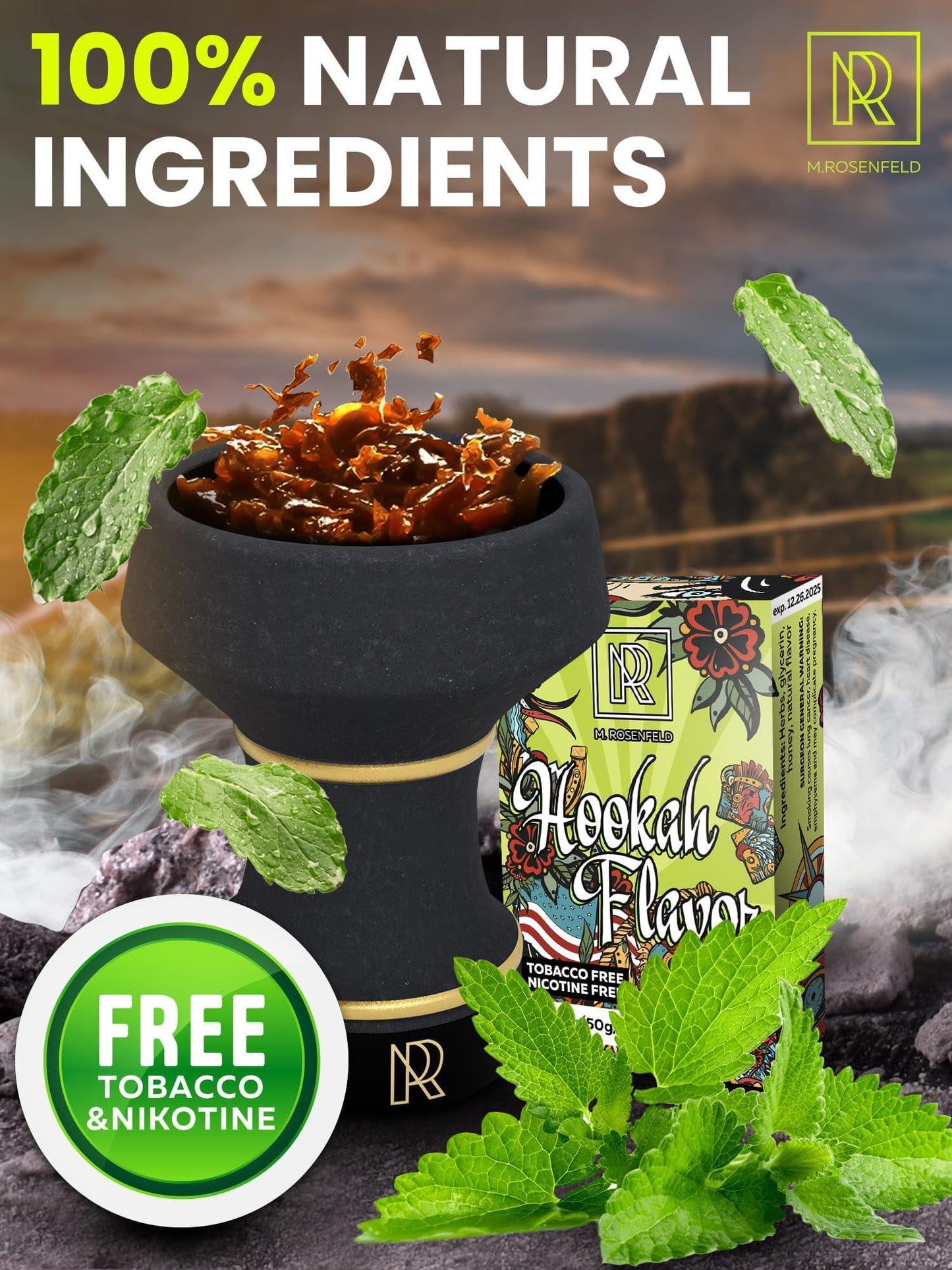 Hookah Flavors Mint   176 ounce (50 gram) Hookah Shisha Tobacco Free Molasses Hookah Tobacco & Nicotine Free Mint Shisha with Real Organic Shisha Hookah Flavors Mint Hookah Flavor