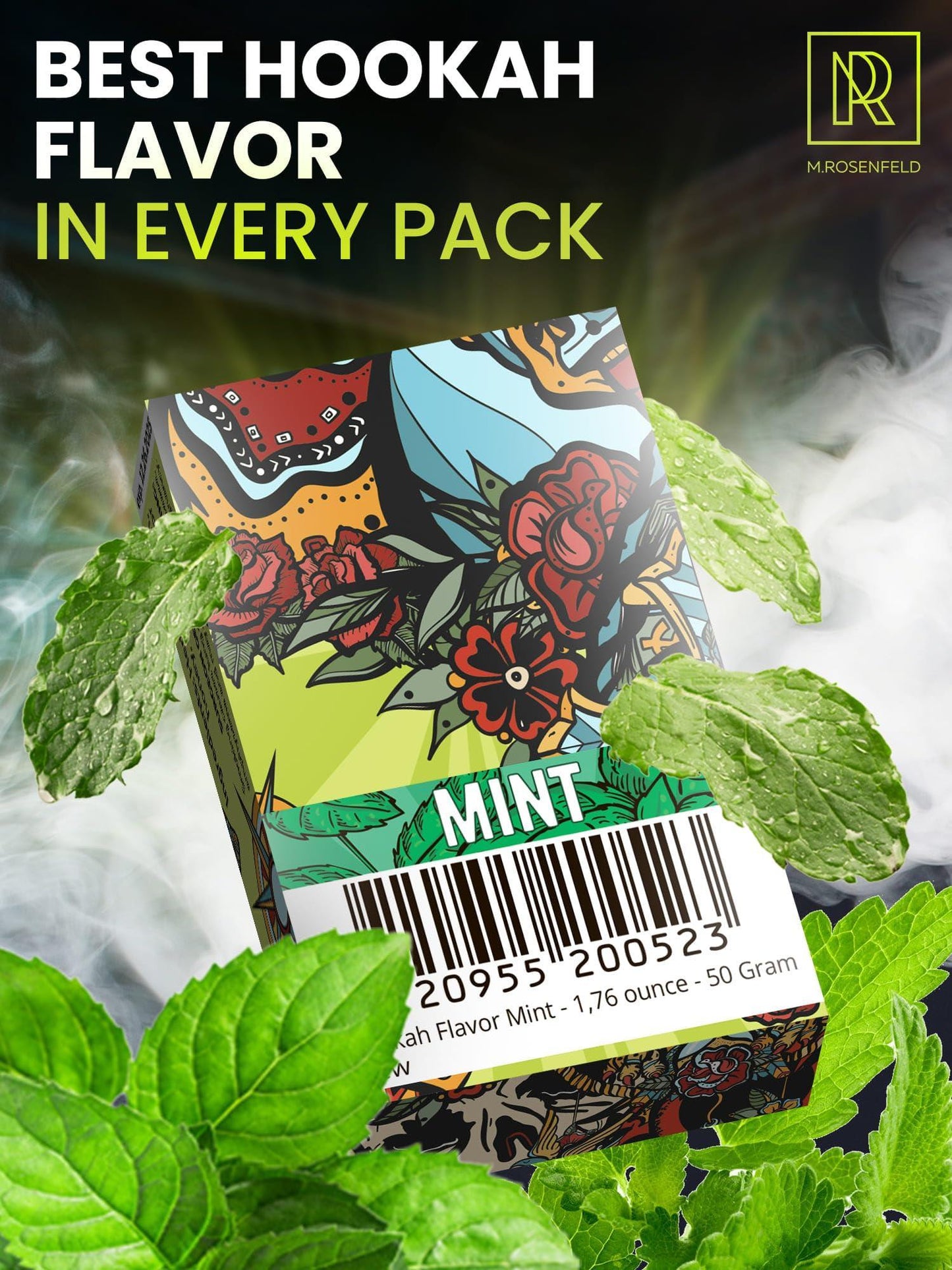 Hookah Flavors Mint   176 ounce (50 gram) Hookah Shisha Tobacco Free Molasses Hookah Tobacco & Nicotine Free Mint Shisha with Real Organic Shisha Hookah Flavors Mint Hookah Flavor