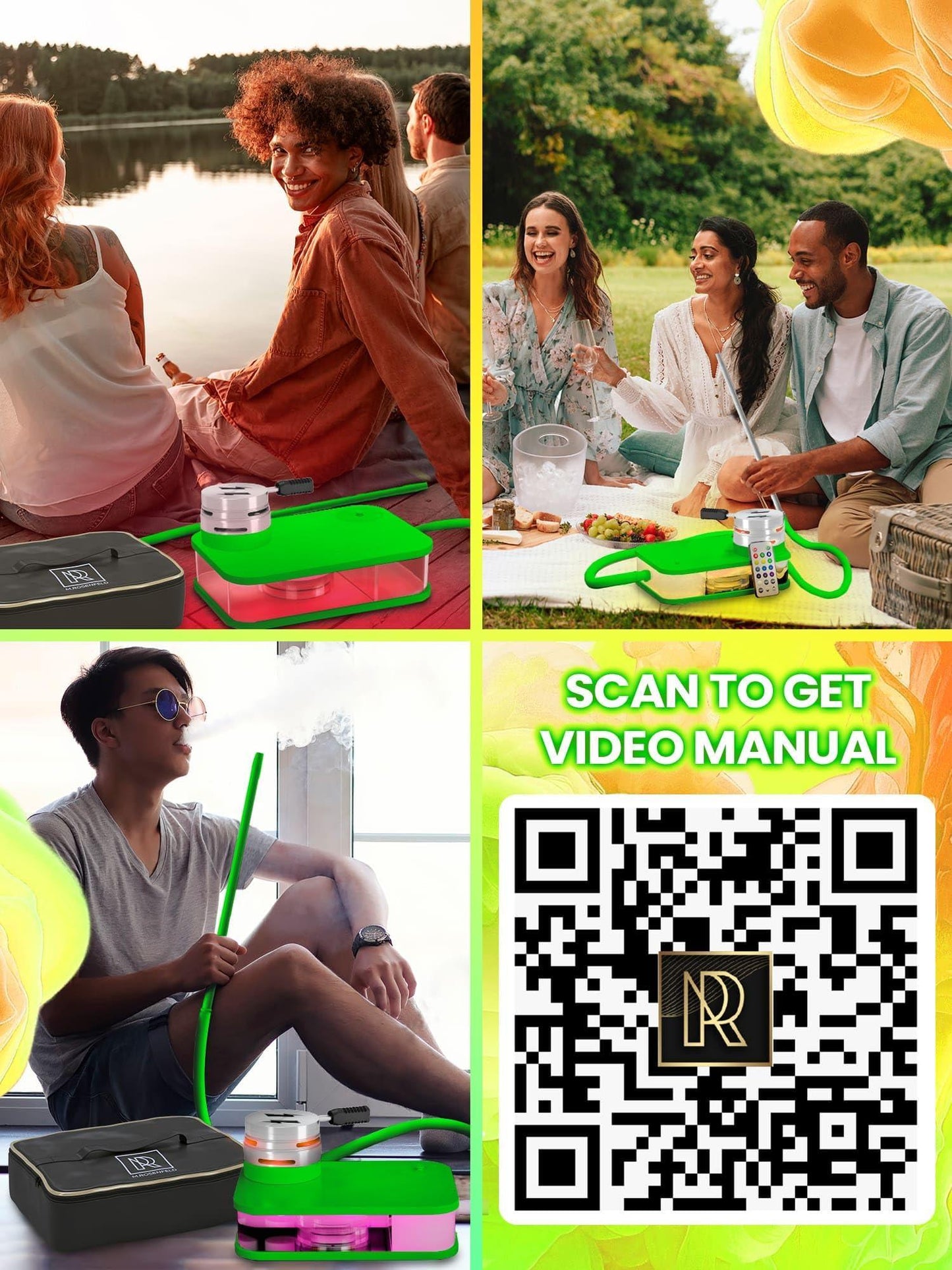 Green Hookah Set With Everything   Premium Small Hookah Set For Travel With Case   Green Hookah With Case With Charcoal Holder & Coal Cover   M. ROSENFELD Travel Hookah Set With Everything