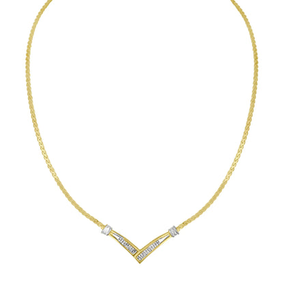 10K Yellow and White Gold 1/2 Cttw Princess Cut Diamond Channel-Set “V” Shape 18" Franco Chain Necklace (H-I Color, SI2-I1 Clarity)