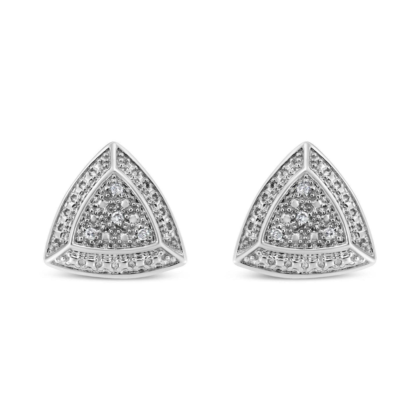 .925 Sterling Silver Diamond-Accented Trillion Shaped 4-Stone Halo-Style Stud Earrings (H-I Color, I2-I3 Clarity)