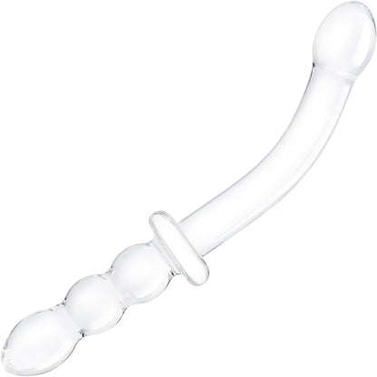 Glas 12in Girthy Ribbed G-spot Glass Dildo W/ Handle Grip