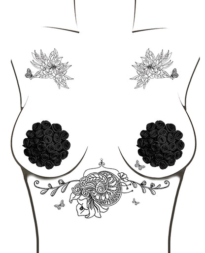 Burlesque Nightfall Roses Reusable Silicone Nipztix - Black O/s