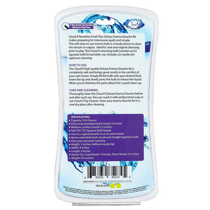Cloud 9 Fresh + Deluxe Anal Enema Douche Kit 10.8 Oz Ez Squeeze Bulb W/ Soft Nozzle