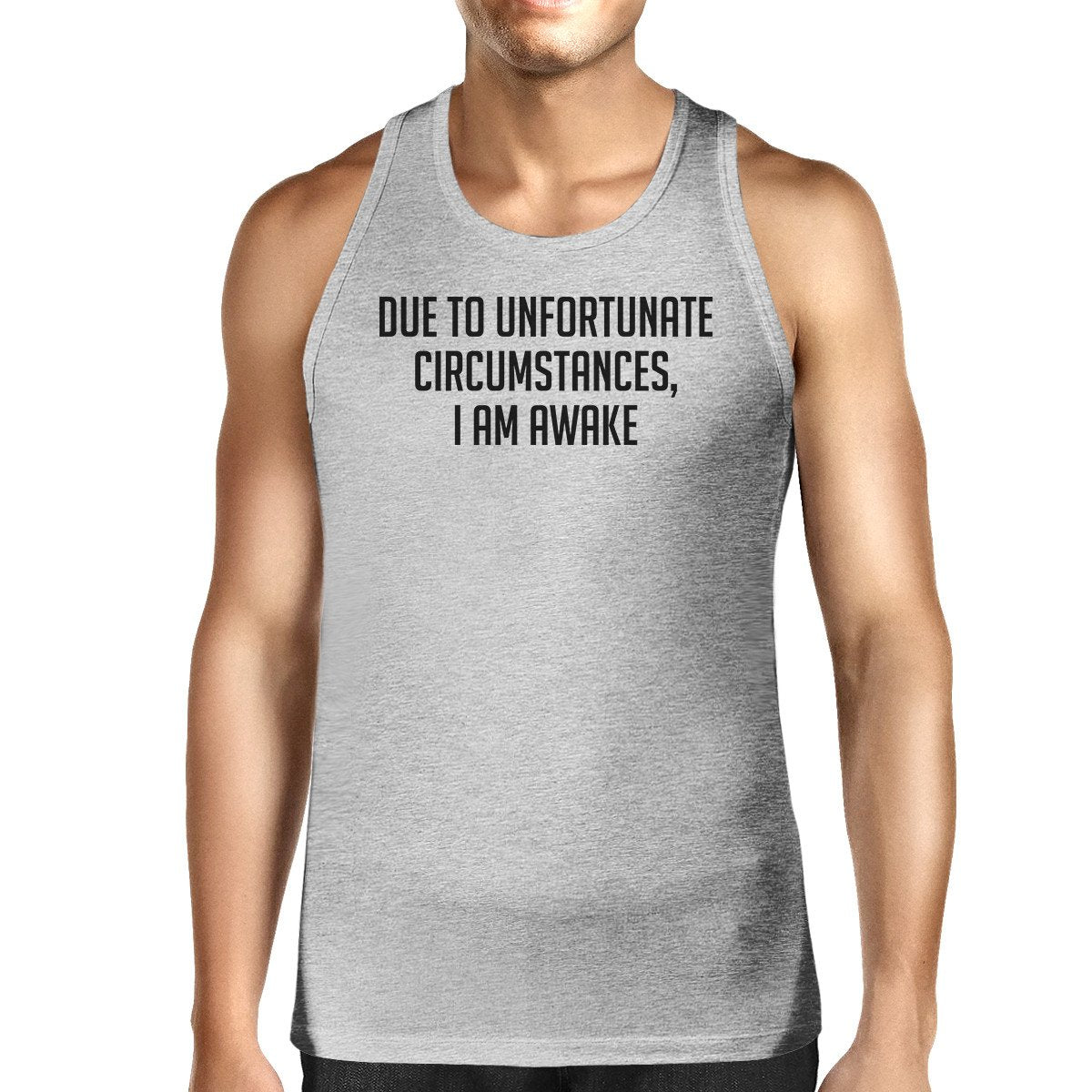 Due To Unfortunate I Am Awake Mens Grey  Sleeveless Tank Top