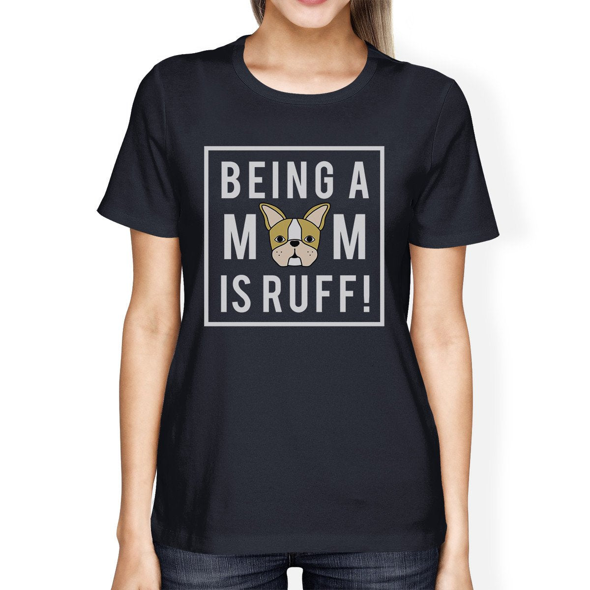 Being A Mom Is Ruff Women's Navy Cotton Graphic Tee For Dog Owners