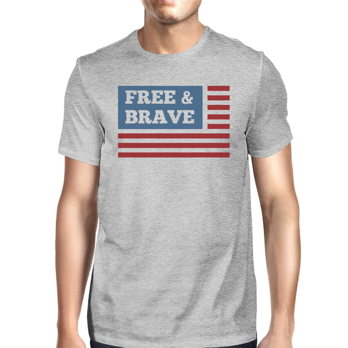 Free & Brave US Flag American Flag Shirt Mens Gray Cotton Tshirt