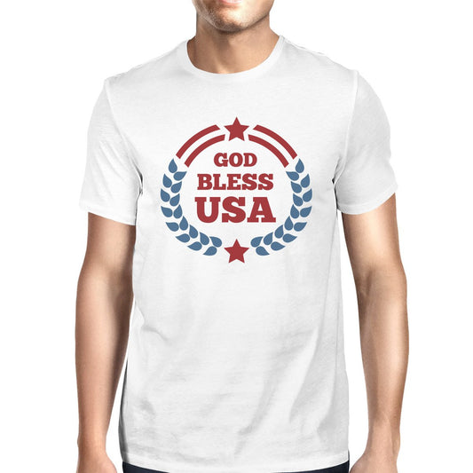 God Bless USA American Flag Shirt Mens White 4th Of July Tee Shirt
