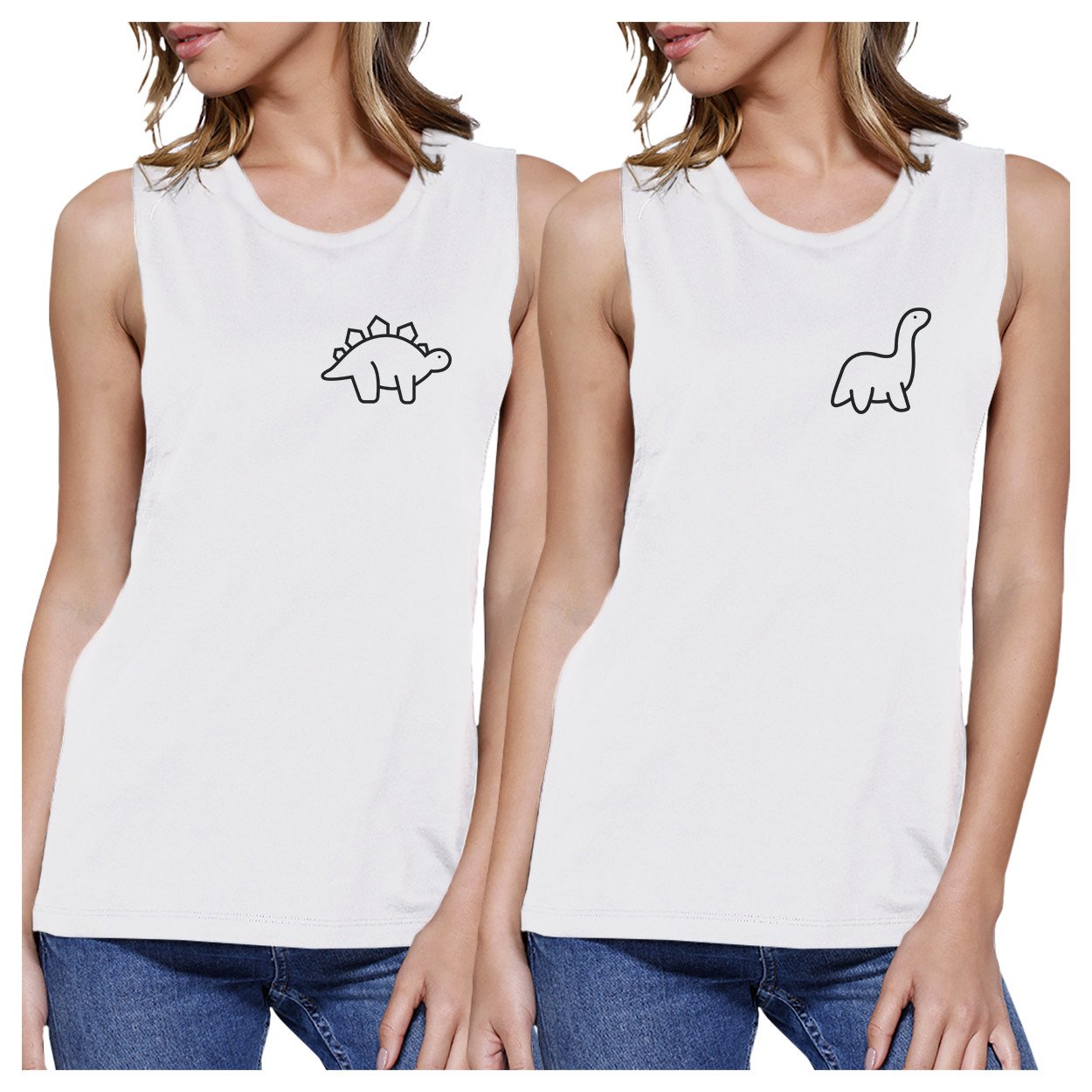 Dinosaurs BFF Matching White Muscle Tops