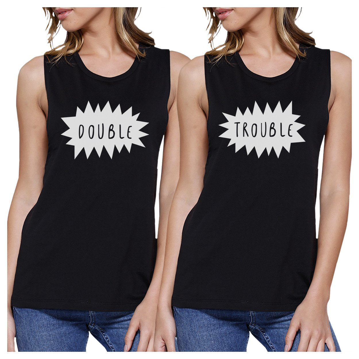 Double Trouble BFF Matching Black Muscle Tops