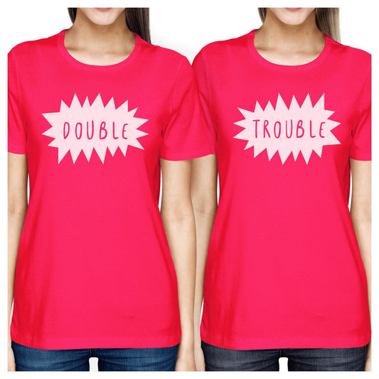 Double Trouble BFF Matching Hot Pink Shirts