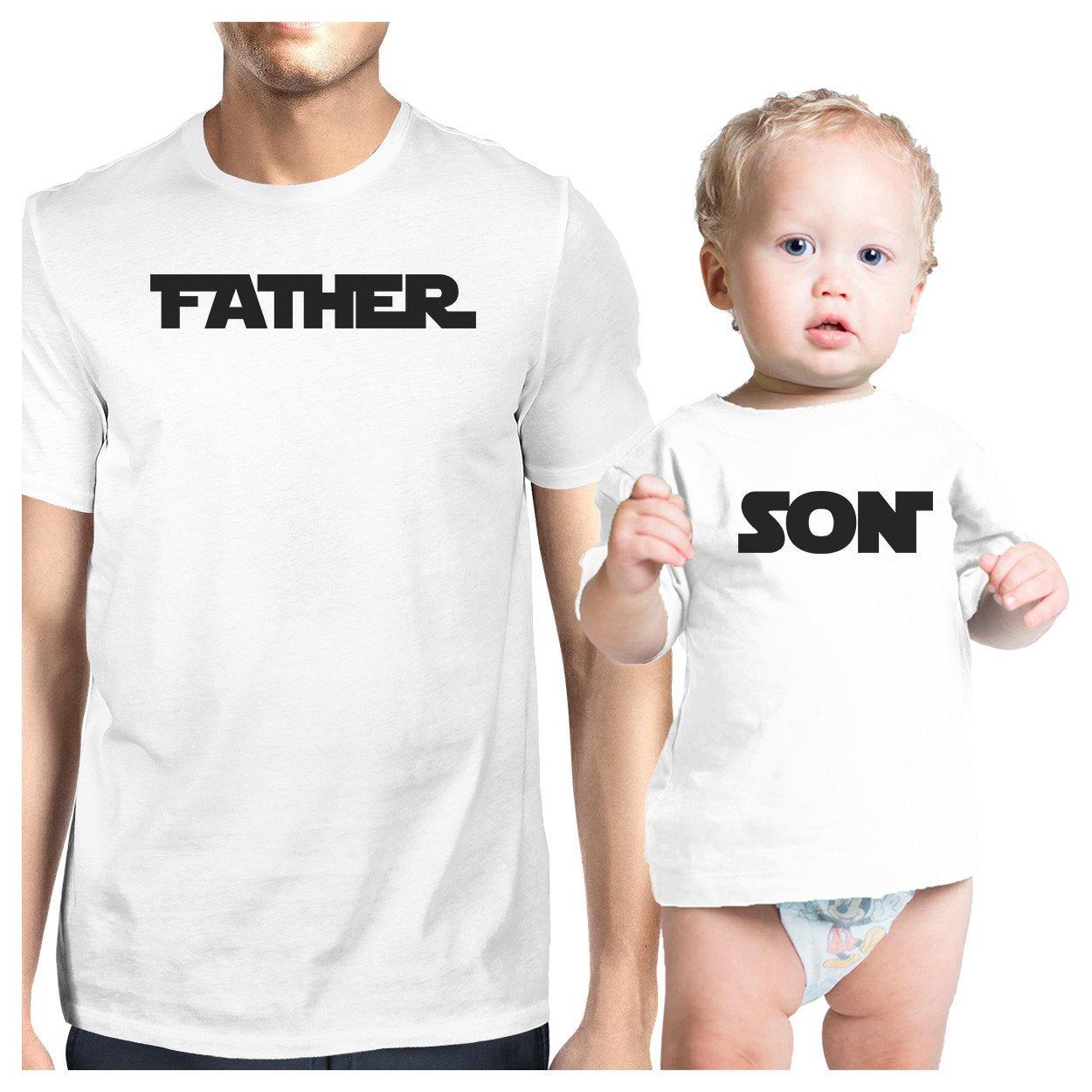 Father Son Star Battle Theme Dad and Baby Matching White Shirt