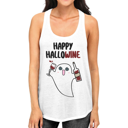 Happy Hallowine Ghost Wine Womens White Tank Top