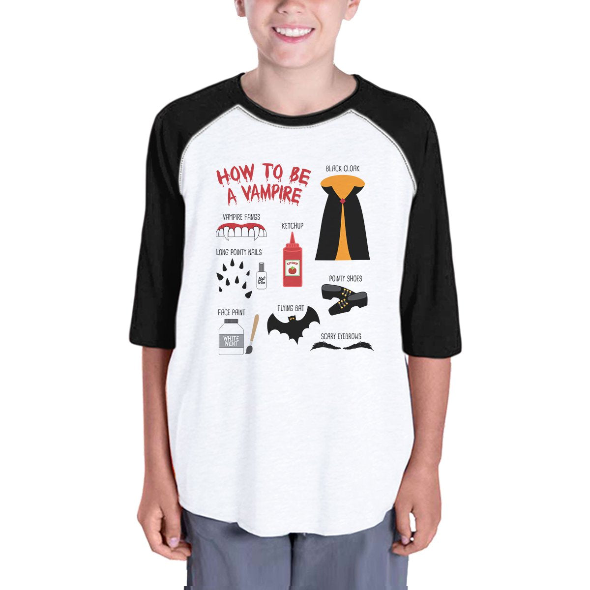 How To Be A Vampire Steps Kids Black And White BaseBall Shirt