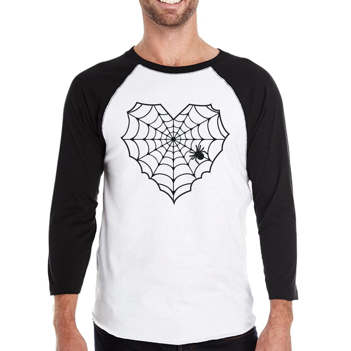Heart Spider Web Mens Black And White Baseball Shirt