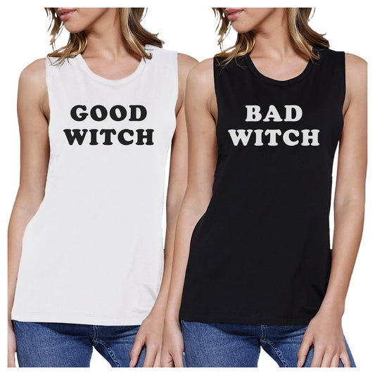 Good Witch Bad Witch BFF Matching White and Black Muscle Tops