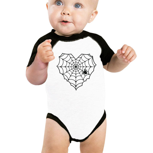 Heart Spider Web Baby Black And White Baseball Shirt