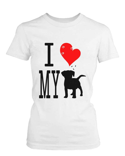 Funny Graphic Statement Womens White T-shirt - I Love My Dog