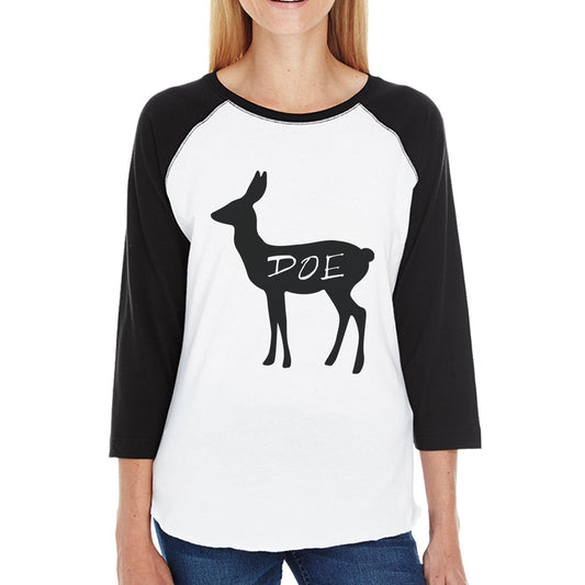 Buck Doe And Fawn Womens Black And White Baseball Shirt