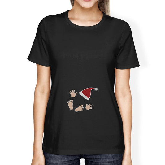 Baby Santa Foot And Handprints Womens Black Shirt