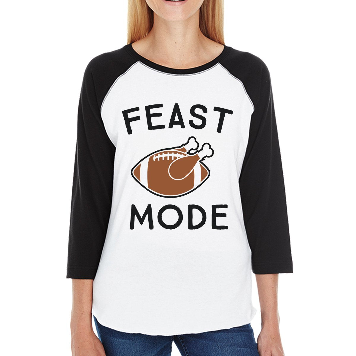Feast Mode Womens Black And White Baseball Shirt