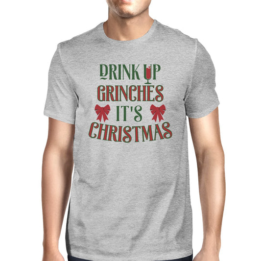 Drink Up Grinches It's Christmas Mens Grey Shirt