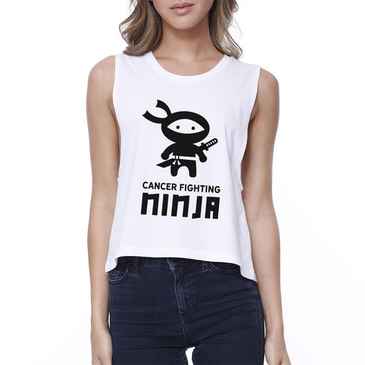 Cancer Fighting Ninja Womens White Crop Top