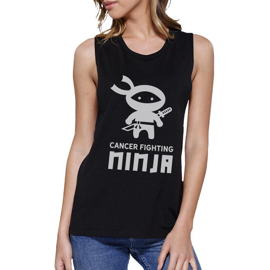 Cancer Fighting Ninja Womens Black Muscle Top