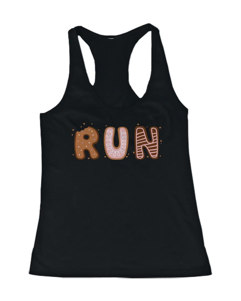 Cookie Letter RUN Women's Work Out Tank Top Ladies Cute Gym Black Tanktop