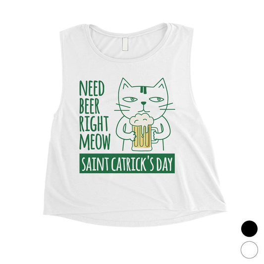 Beer Cat Patrick's Day Womens Crop Tank Top Cute Irish Theme Tanks