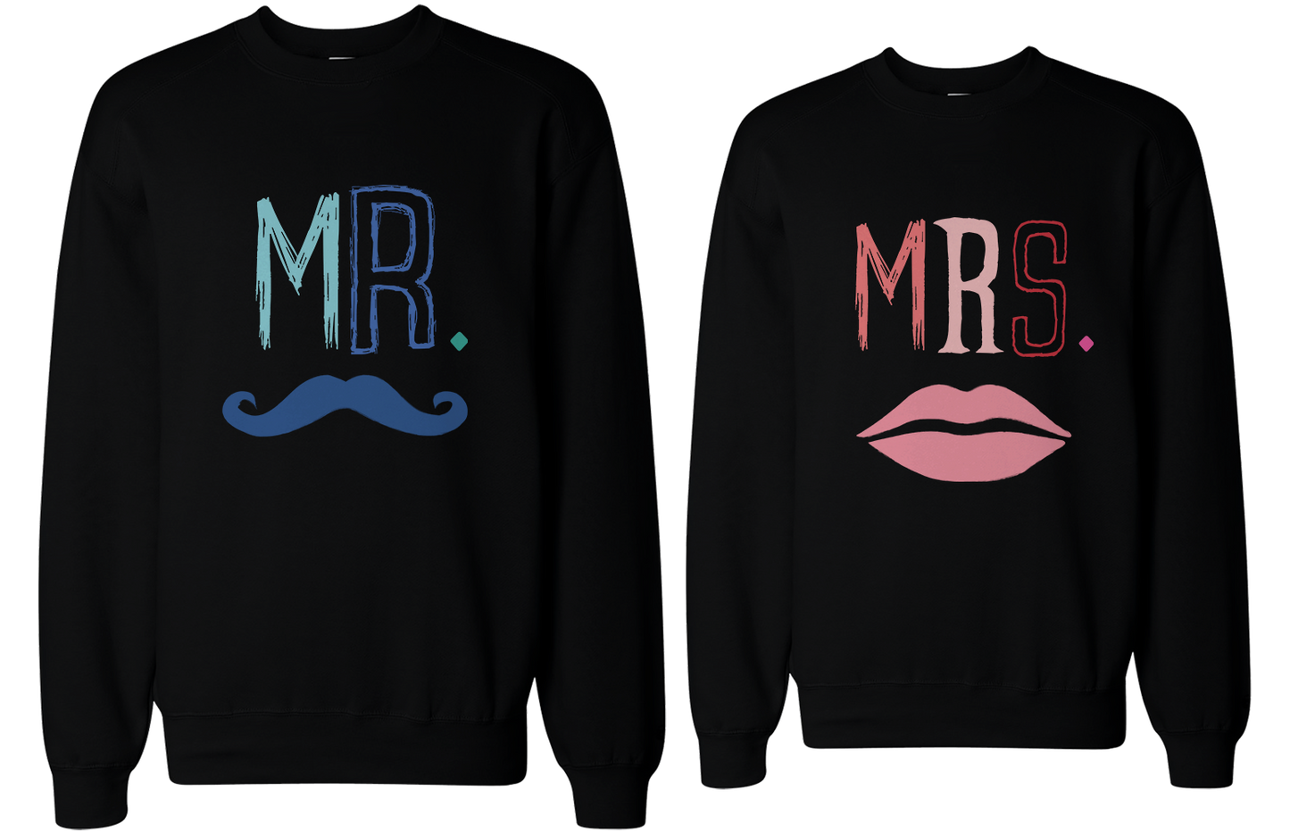 His and Her Mr Mustache and Mrs Lips Matching Sweatshirts for Couples