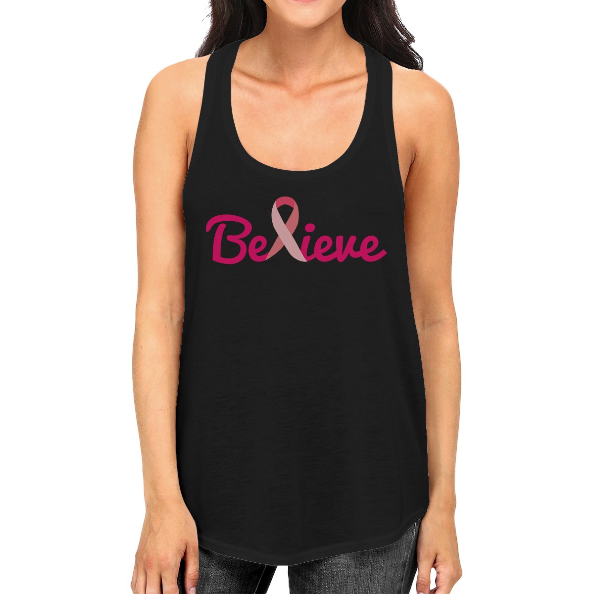 Believe Breast Cancer Awareness Womens Black Tank Top