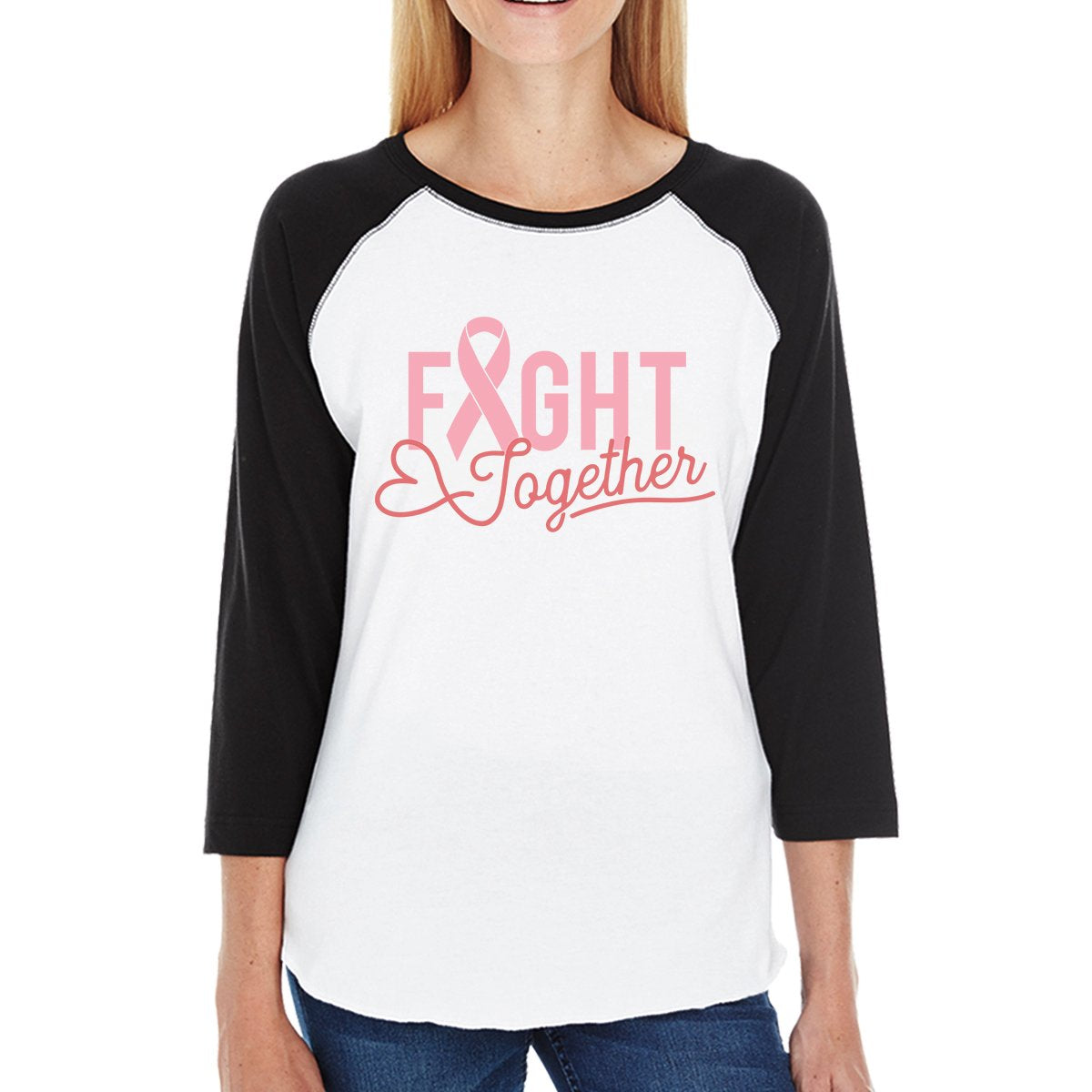 Fight Together Breast Cancer Awareness Womens Black And White BaseBall Shirt