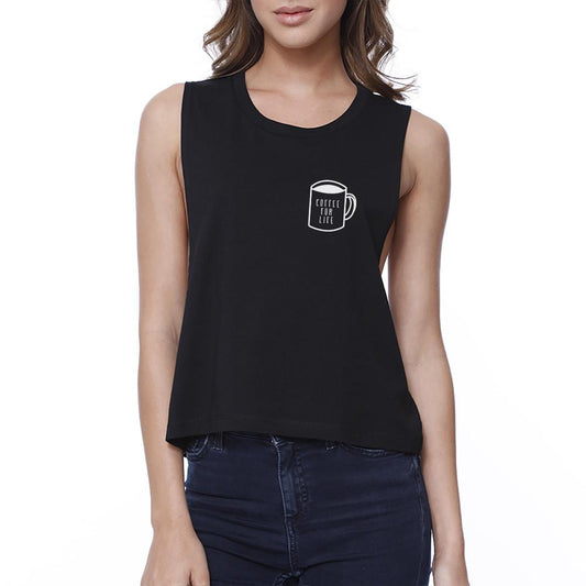 Coffee For Life Womens Black Sleeveless Crop Tea Gift For Friends