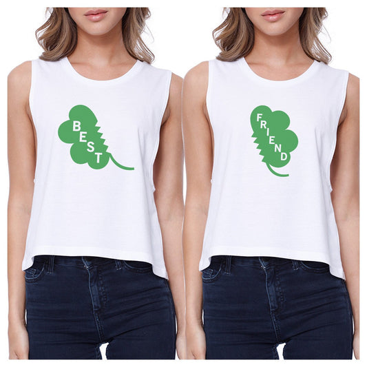 Best Friend Clover Womens White Crop Tee Cute BFF Shirt St Patricks