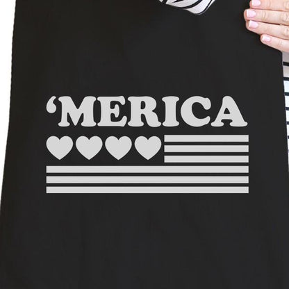 Heart 'merica Black Canvas Bag Unique Fourth of July Canvas Tote