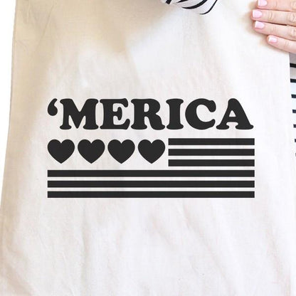 Heart 'merica Natural Canvas Tote Cute American Flag Canvas Bag
